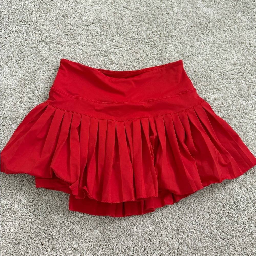 Red Pleated Women's Skirt Gold Hinge